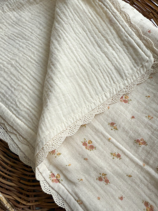Muslin Blanket - Floral - Cotton Trim