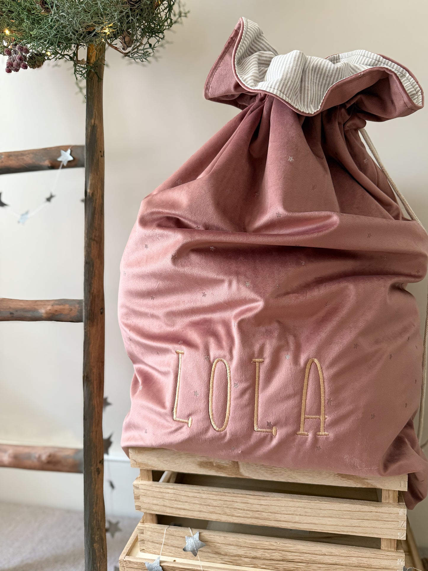 Étoile Christmas Sack - Old Rose Stardust / Stripe